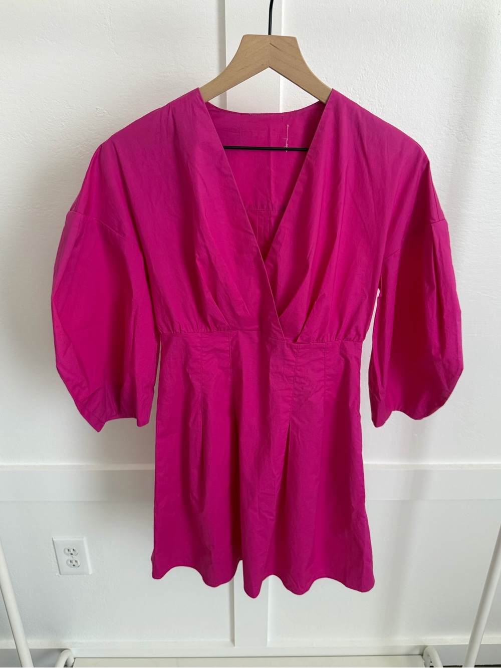 ba&sh Pink Puff Sleeve V-Neck Mini Dress